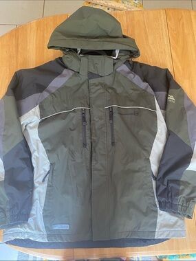 Vinatge 90s Free Country Men's Olive & Gray Waterproof Hooded Ski Coat Size XL